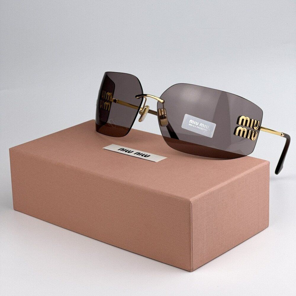 NEW Miu Miu MU54YS 5AK06I RUNWAY Gold Purple Brown Wraparound Women Sunglasses